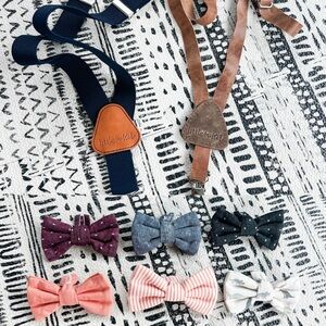 Kids Bow Tie and Suspender Set - Navy and Brown